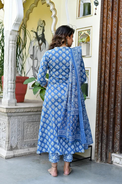 Women Block A-Line Printed Kurta and Pant Set with Dupatta