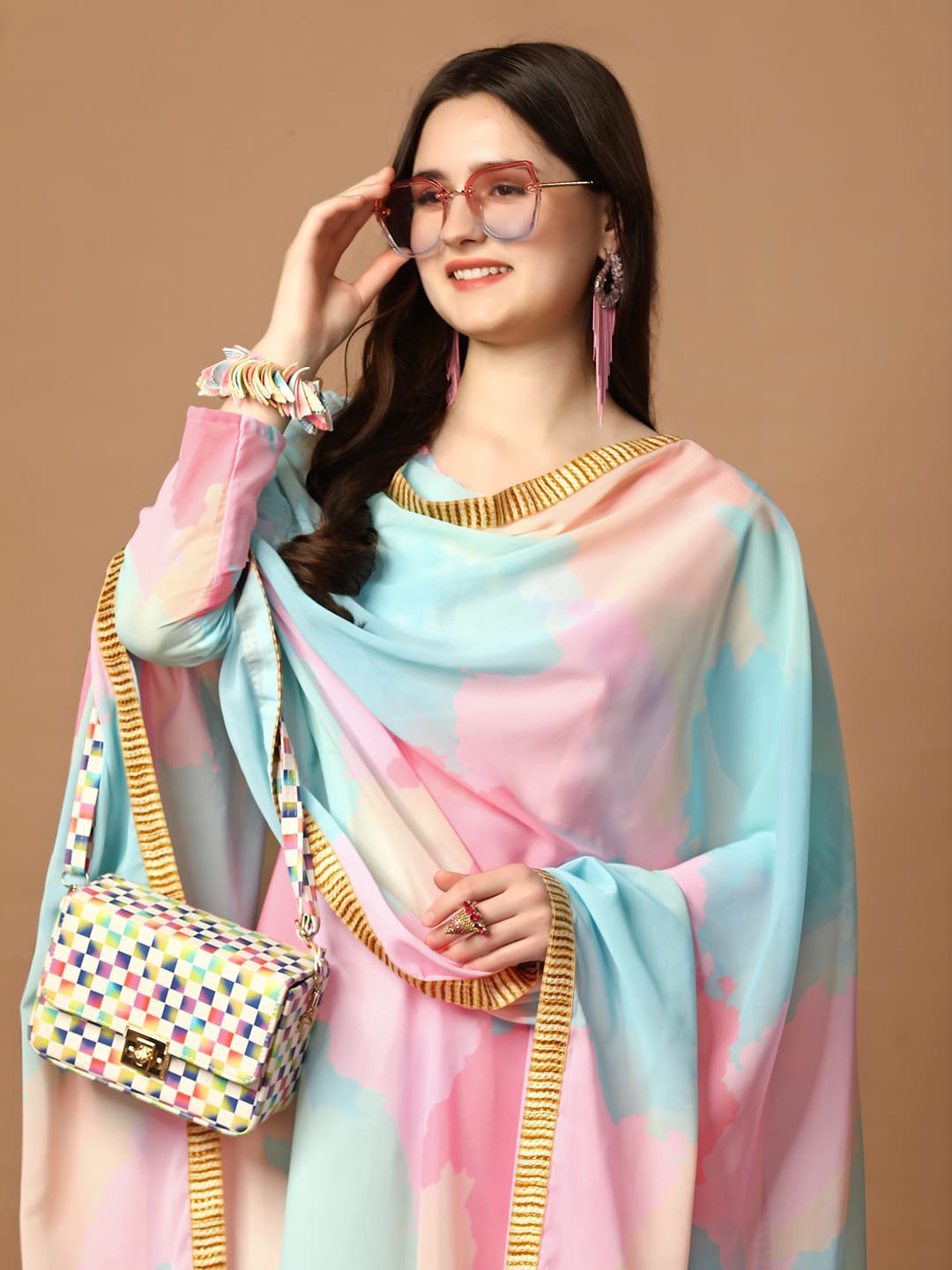 Printed Georgette Stitched Anarkali Gown With Dupatta