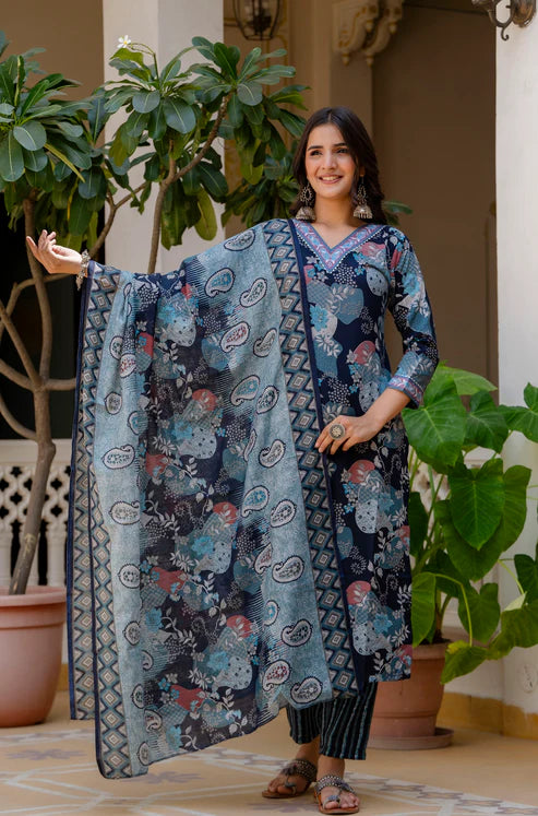 Printed A-Line Kurta and Pant set with Dupatta