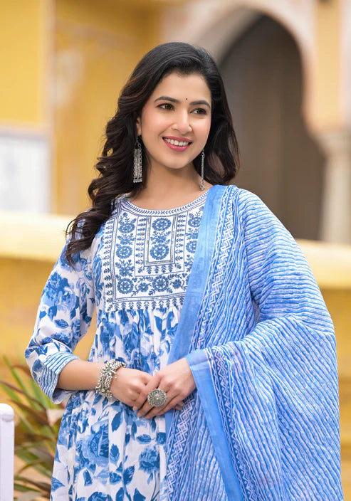 Embroidered Anarkali Kurta and Pant set with Dupatta