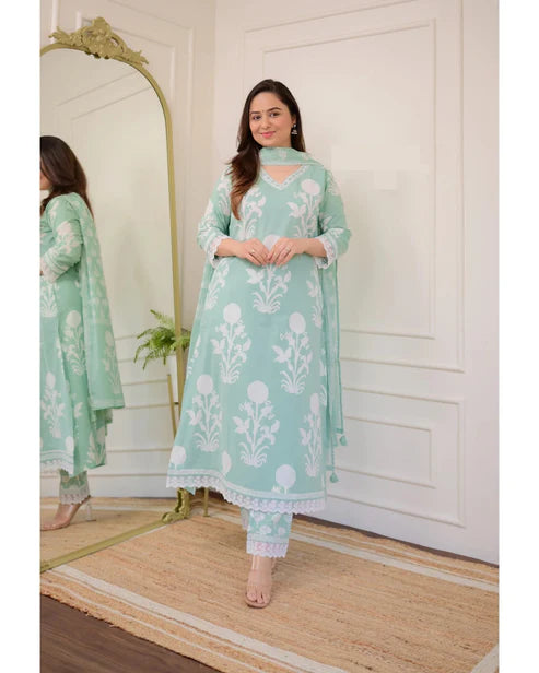 Embroidery Straight Kurta and Pant set with Dupatta