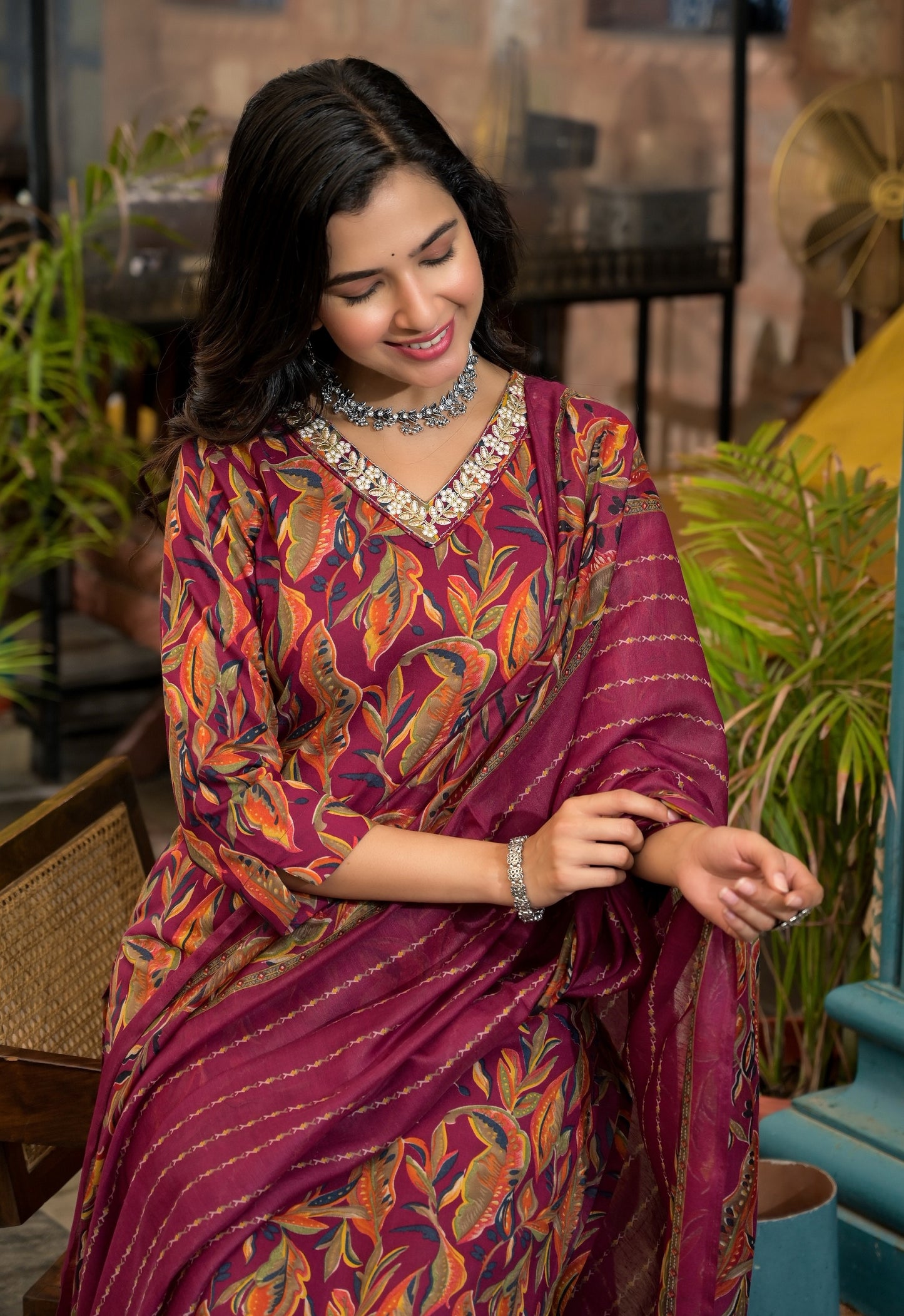 Women Red Embroidery Viscose Rayon Kurta, Pant And Dupatta Set