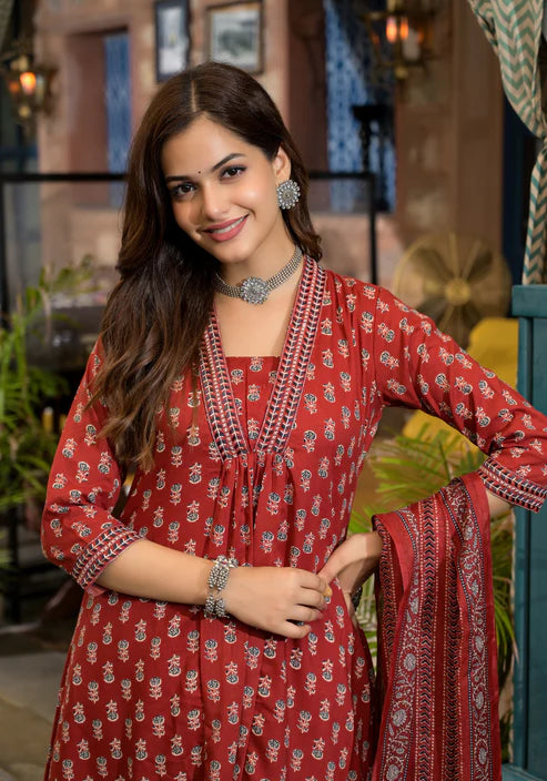 Embroidery A-Line Kurta and Pant set with Dupatta