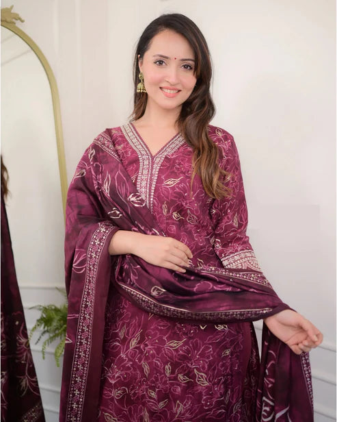 Embroidery Straight Kurta and Pant set with Dupatta