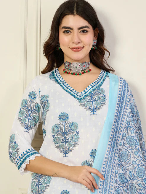 Printed Straight Kurta and Pant Set With Dupatta