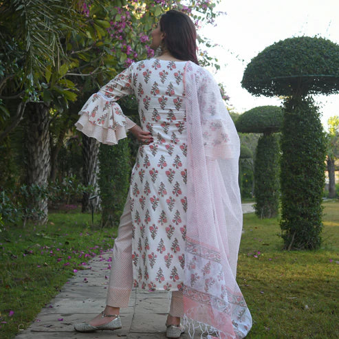 Block Printed Kurta and Pant Set With Dupatta
