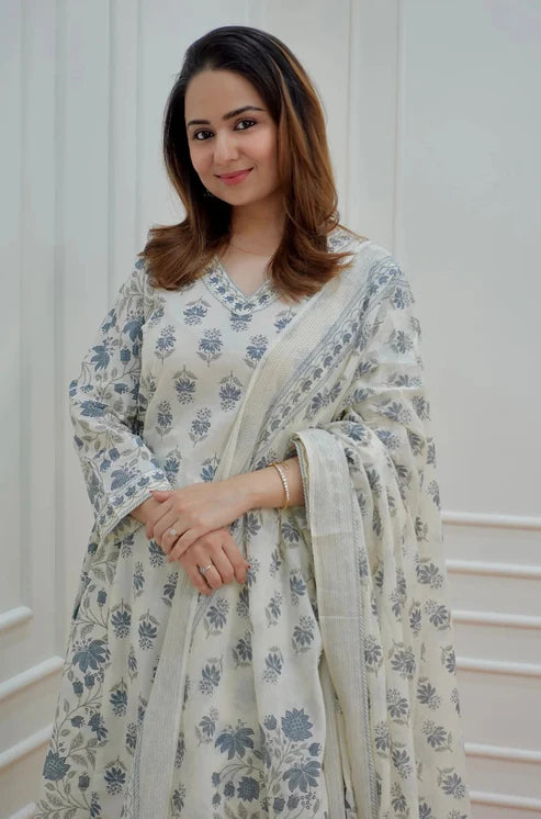 Printed Straight Kurta and Pant set with Dupatta