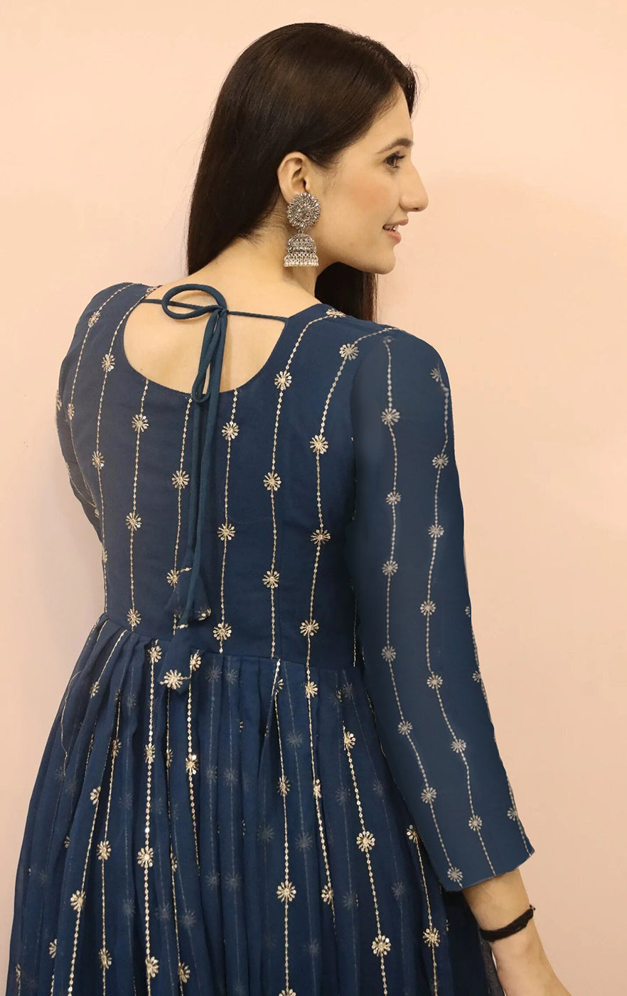 Embroidered Georgette Stitched Anarkali Gown With Dupatta