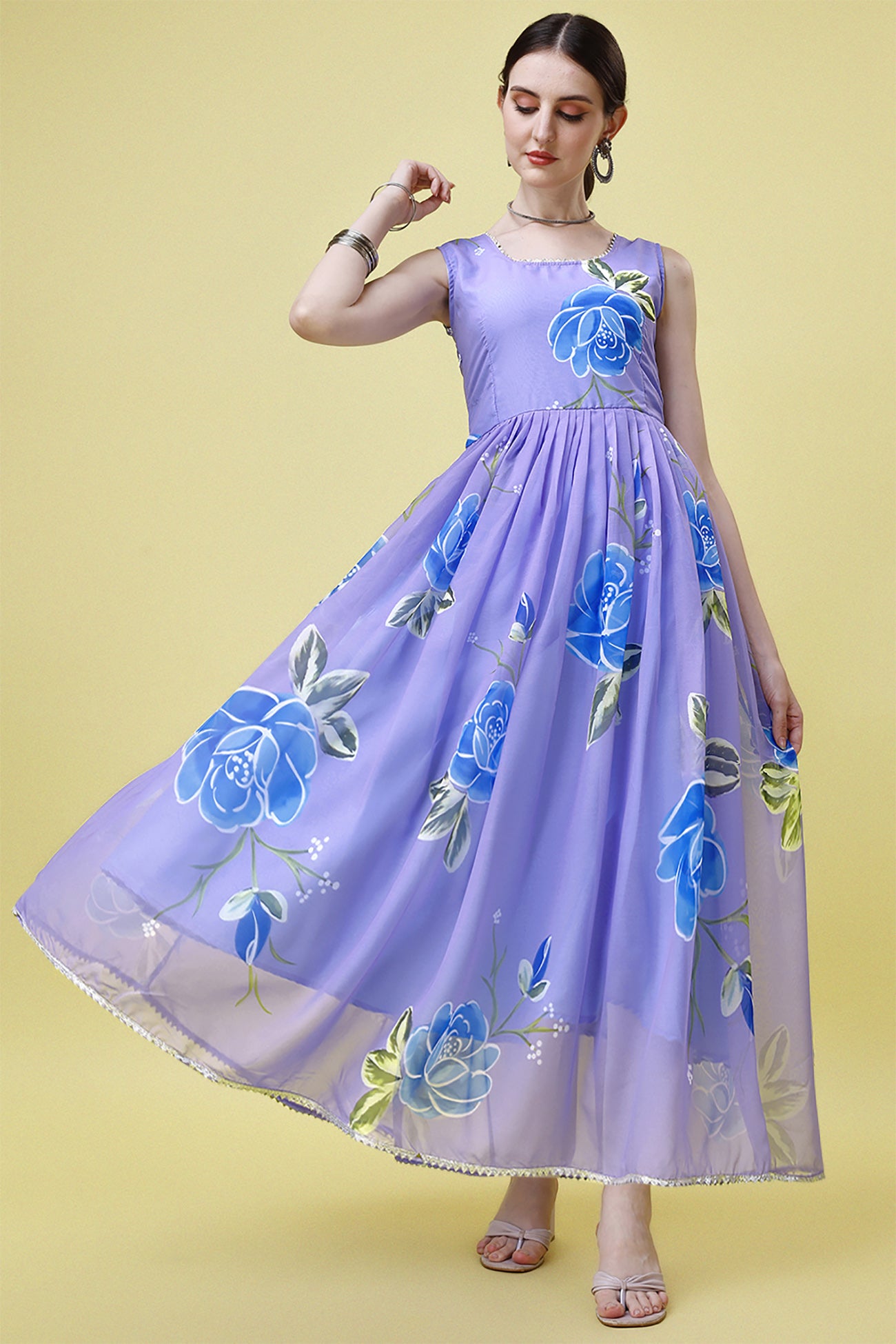 Printed Georgette Stitched Anarkali Gown With Dupatta