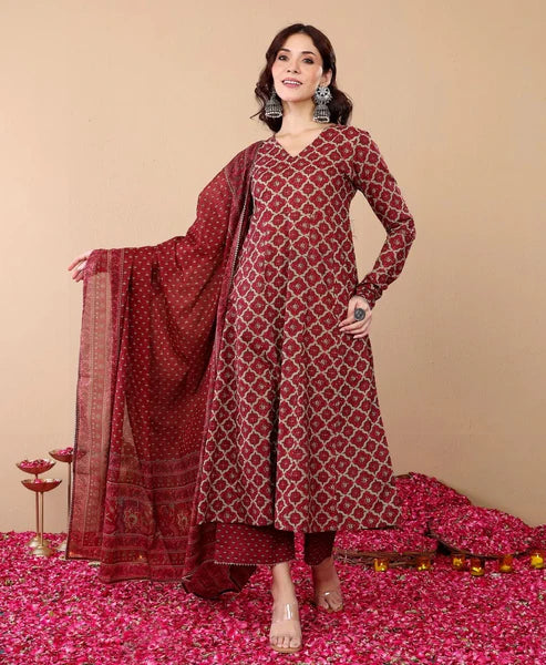 Printed A-Line Kurta and Pant Set With Dupatta