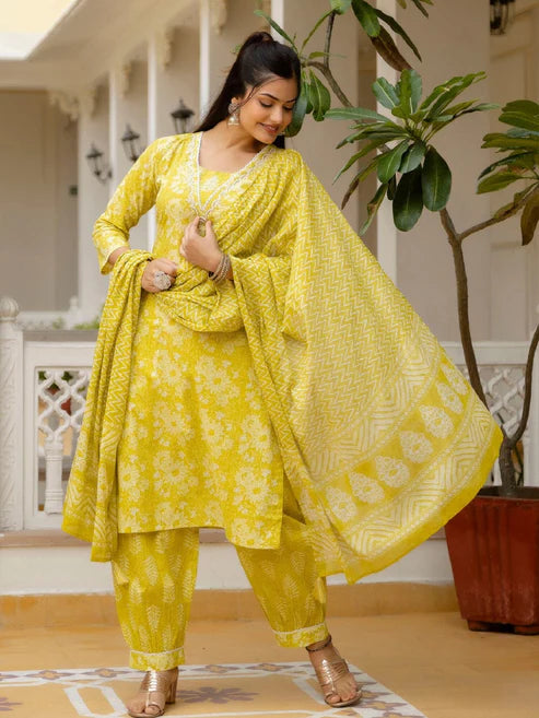 Embroidery Straight Kurta and Pant set with Dupatta