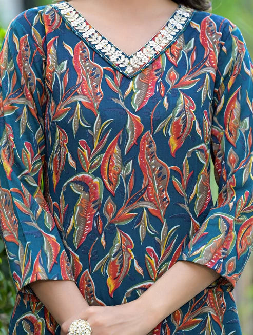 Embroidery A-Line Kurta and Pant set with Dupatta