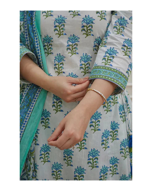Block Printed Kurta and Pant Set with Dupatta