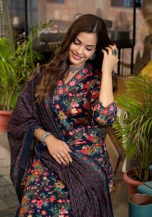 Embroidery Straight Kurta and Pant set with Dupatta