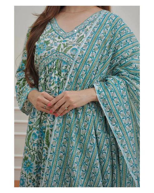 Block Printed Kurta and Pant Set with Dupatta