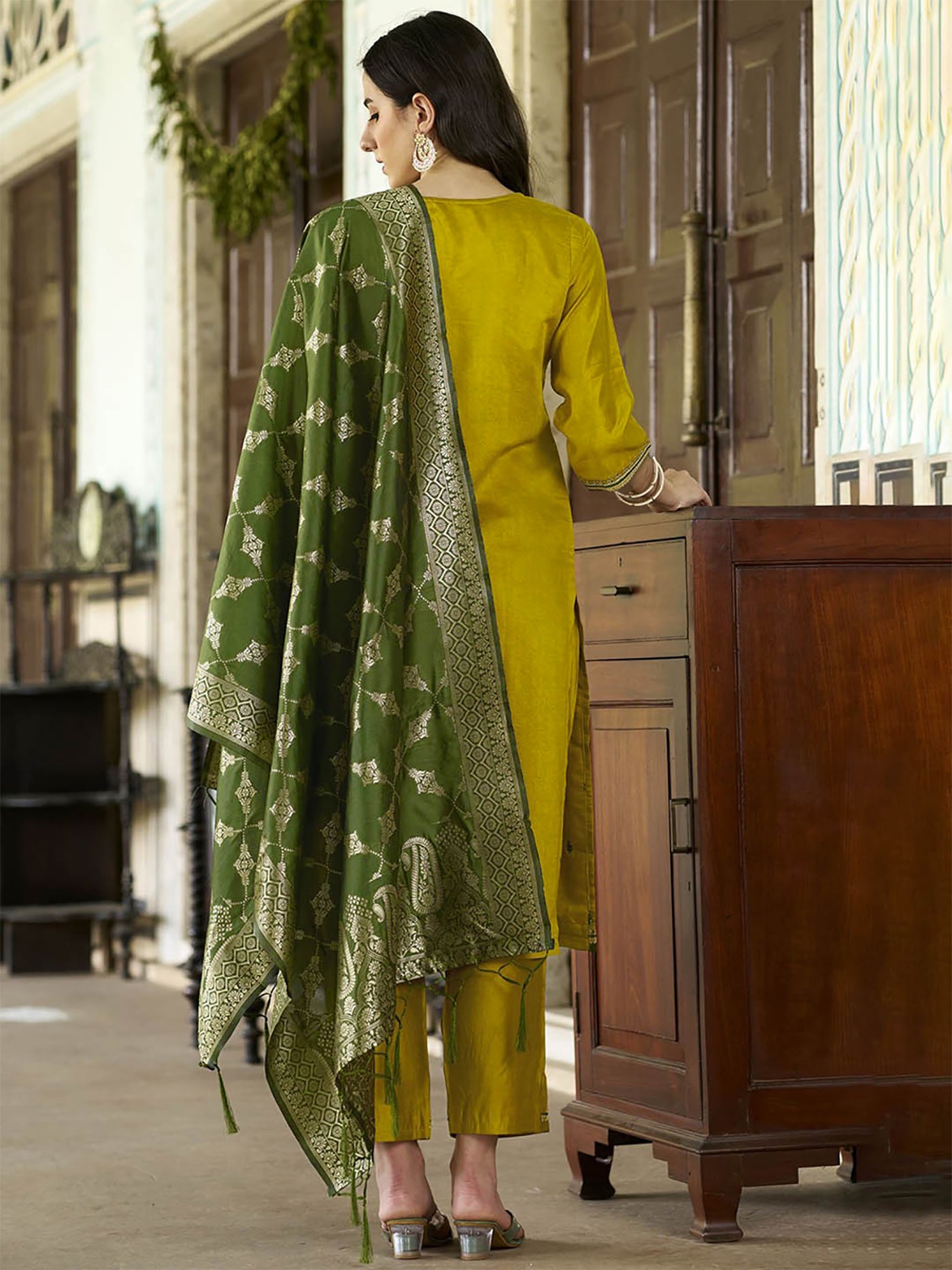 Women Silk Kurta Pant Dupatta Set