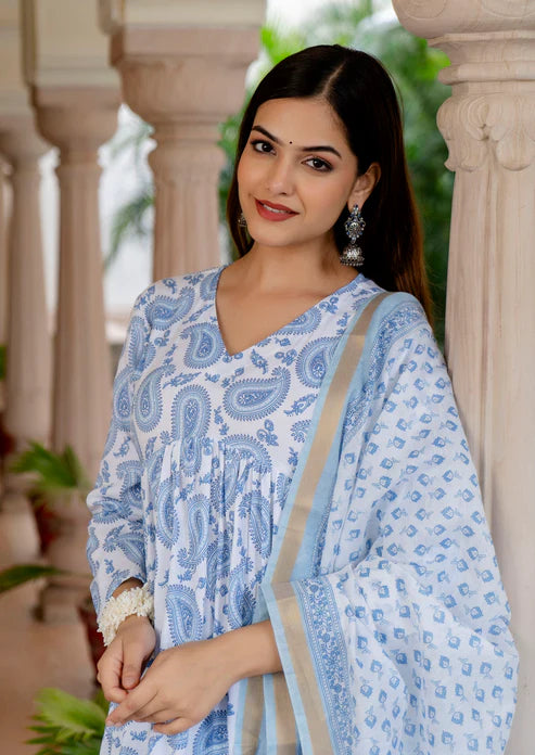 Block Printed Kurta and Pant Set With Dupatta