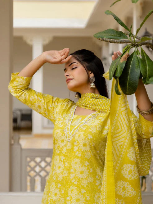 Embroidery Straight Kurta and Pant set with Dupatta