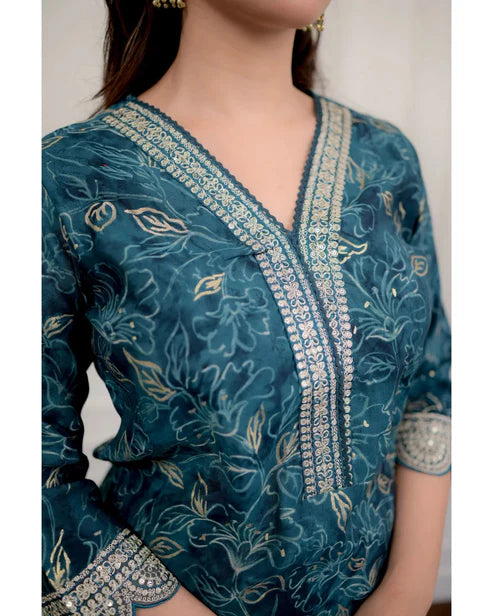 Embroidery Straight Kurta and Pant set with Dupatta
