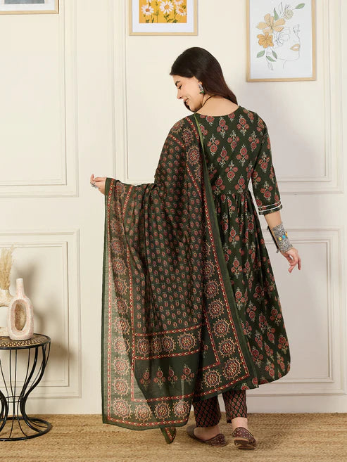 Printed Anarkali Kurta and Pant Set With Dupatta