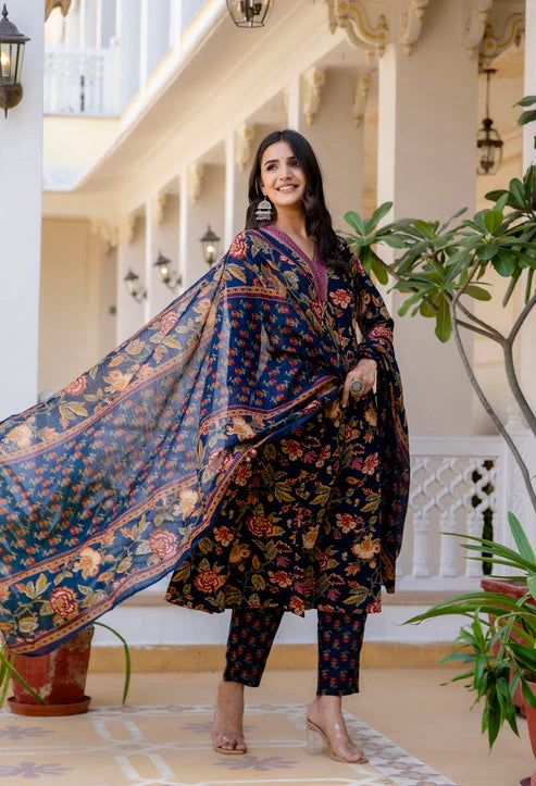 Printed A-Line Kurta and Pant set with Dupatta