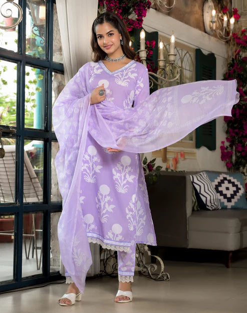Embroidery Straight Kurta and Pant set with Dupatta