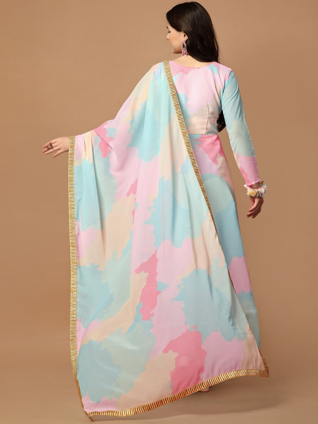 Printed Georgette Stitched Anarkali Gown With Dupatta