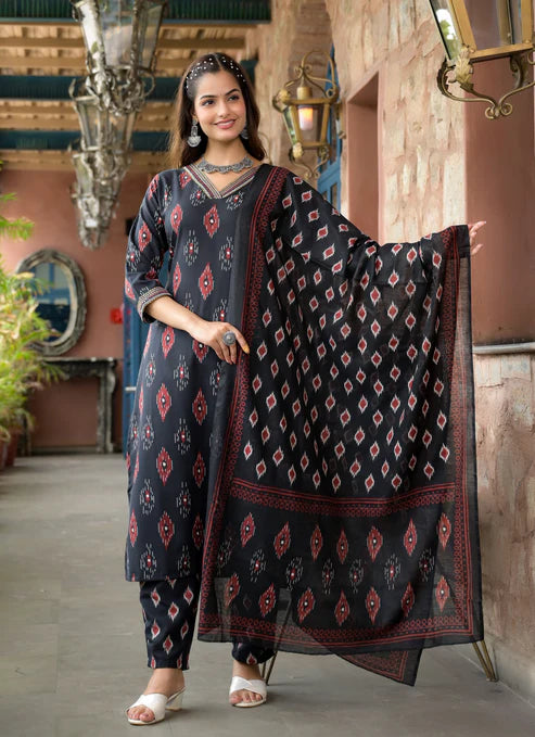 Embroidery Straight Kurta and Pant set with Dupatta