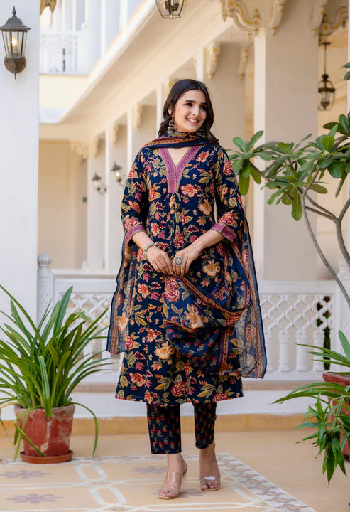 Printed A-Line Kurta and Pant set with Dupatta