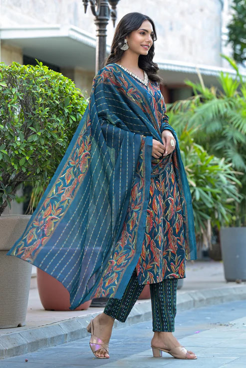 Embroidery A-Line Kurta and Pant set with Dupatta