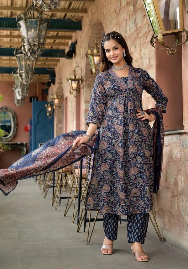 Embroidery Straight Kurta and Pant set with Dupatta