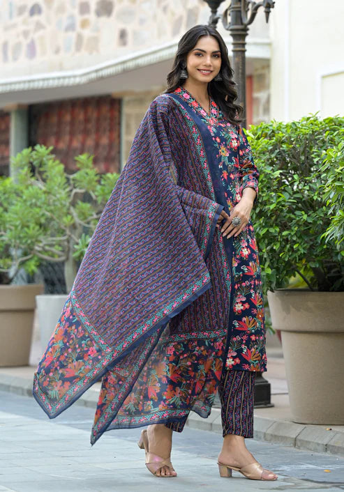 Embroidery Straight Kurta and Pant set with Dupatta