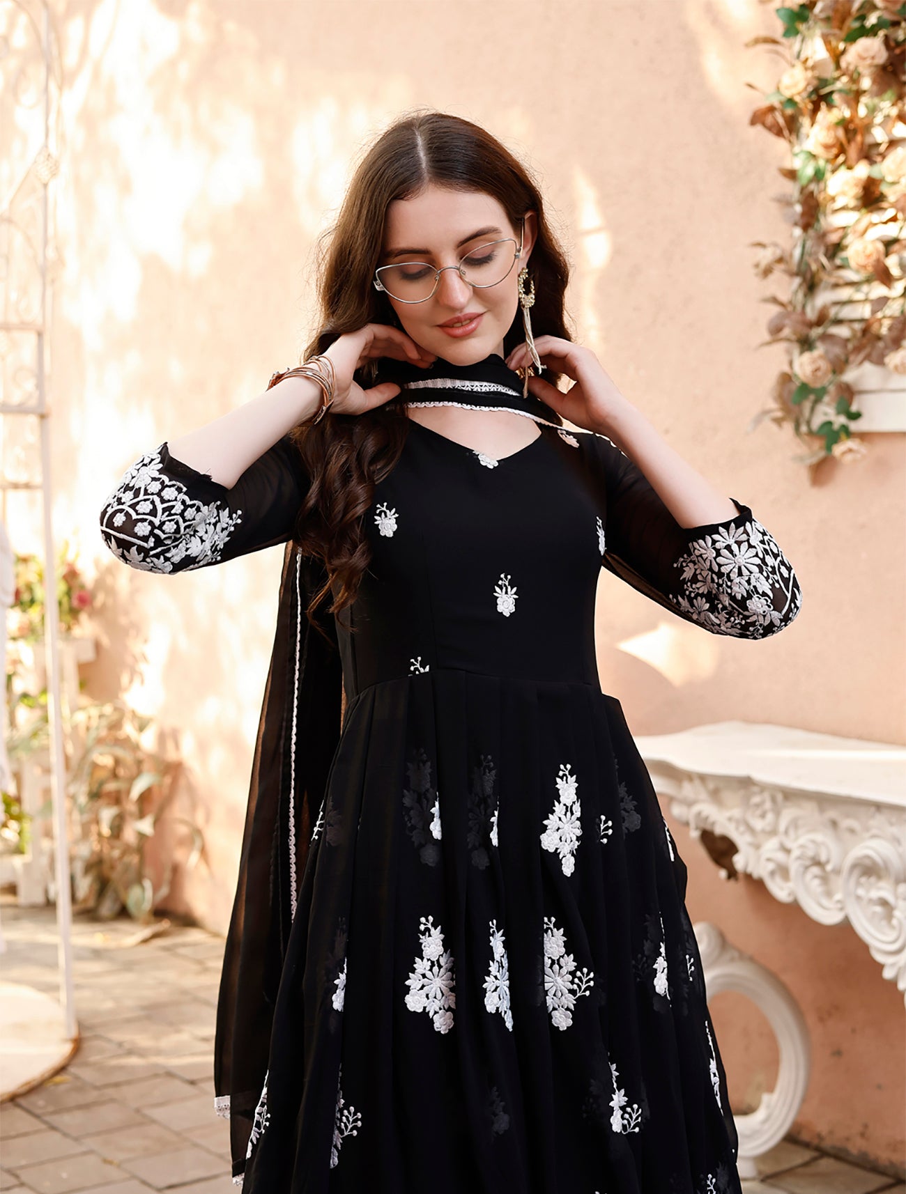 Embroidered Georgette Stitched Anarkali Gown With dupatta