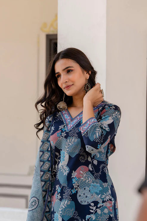 Printed A-Line Kurta and Pant set with Dupatta