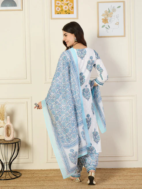 Printed Straight Kurta and Pant Set With Dupatta