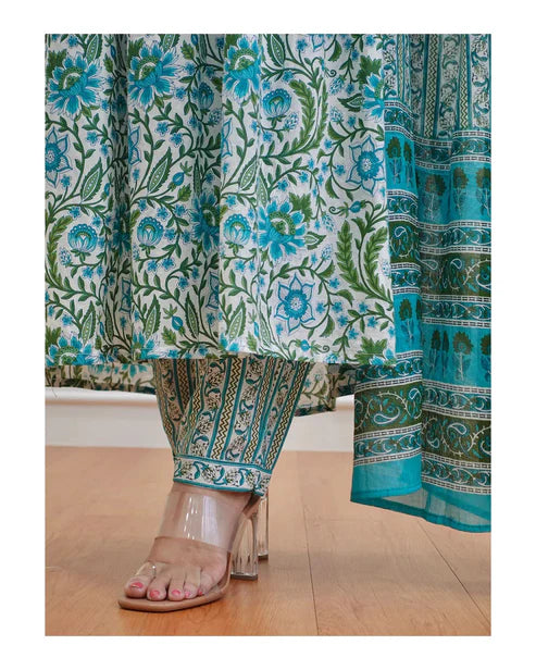 Block Printed Kurta and Pant Set with Dupatta
