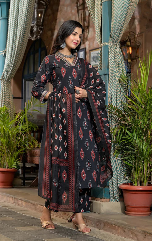 Embroidery Straight Kurta and Pant set with Dupatta