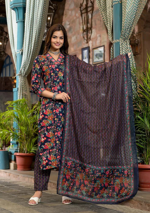 Embroidery Straight Kurta and Pant set with Dupatta