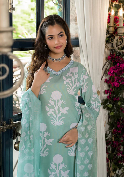 Embroidery Straight Kurta and Pant set with Dupatta