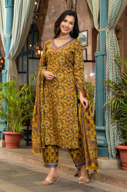 Embroidery Straight Kurta and Pant set with Dupatta
