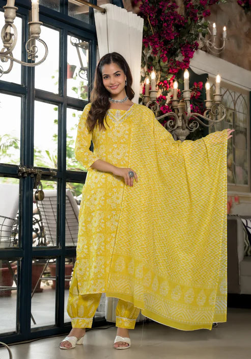 Embroidery Straight Kurta and Pant set with Dupatta