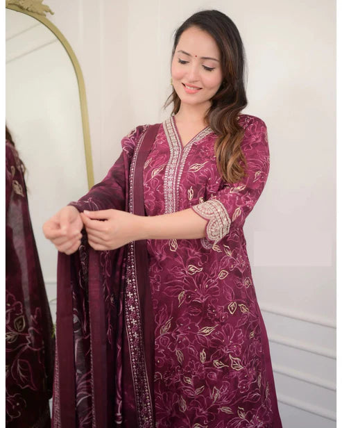 Embroidery Straight Kurta and Pant set with Dupatta