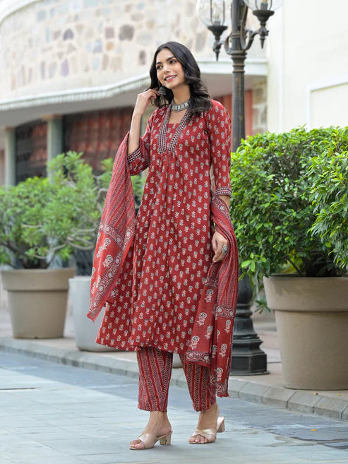 Embroidery Straight Kurta and Pant set with Dupatta