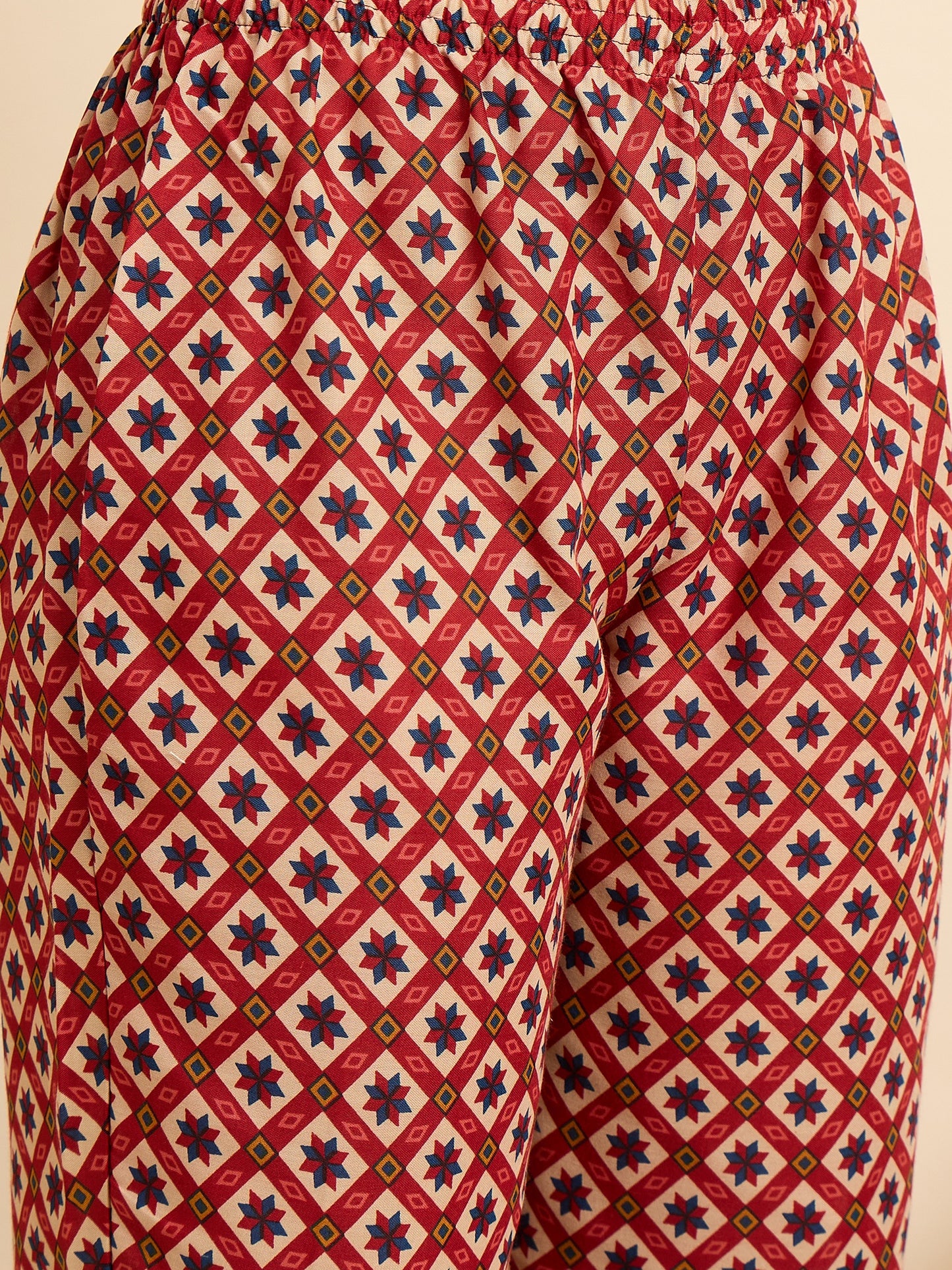 Women Viscose Red Anarkali Kurta And Pant Set With Dupatta