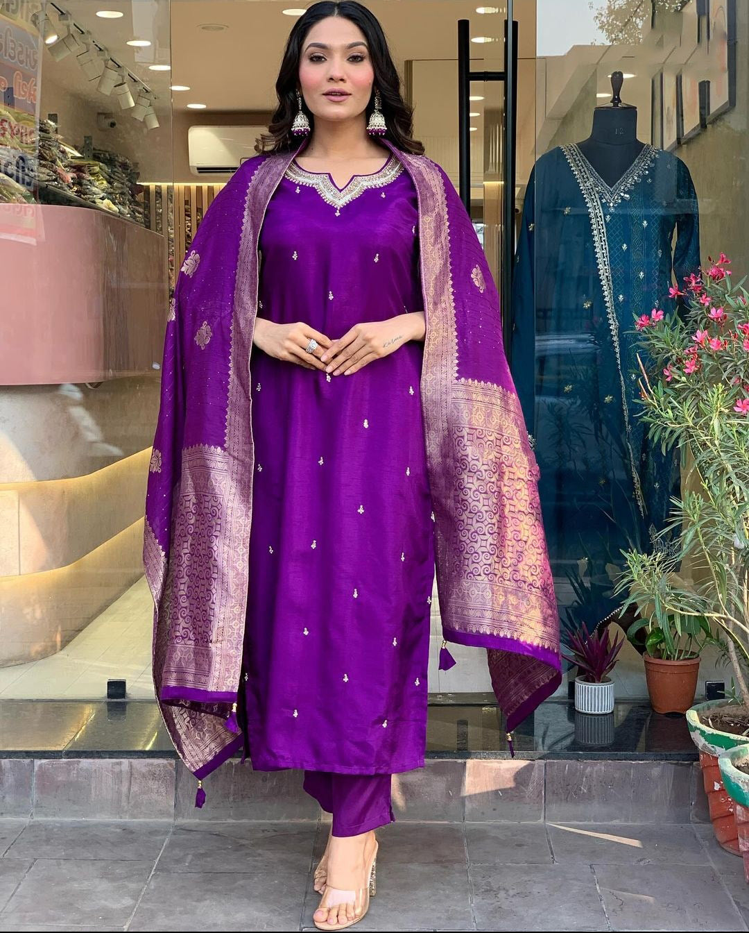 Women Silk Kurta Pant Dupatta Set