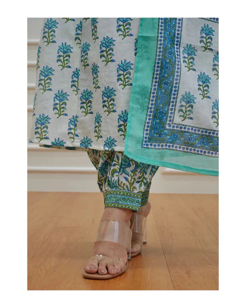 Block Printed Kurta and Pant Set with Dupatta