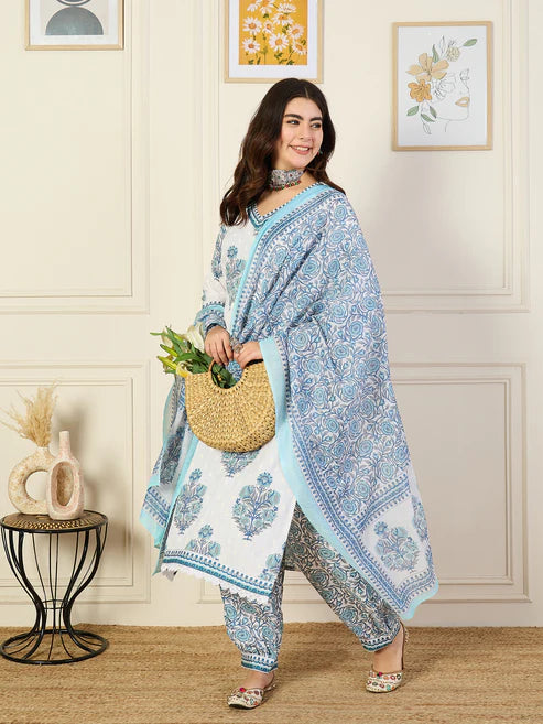 Printed Straight Kurta and Pant Set With Dupatta