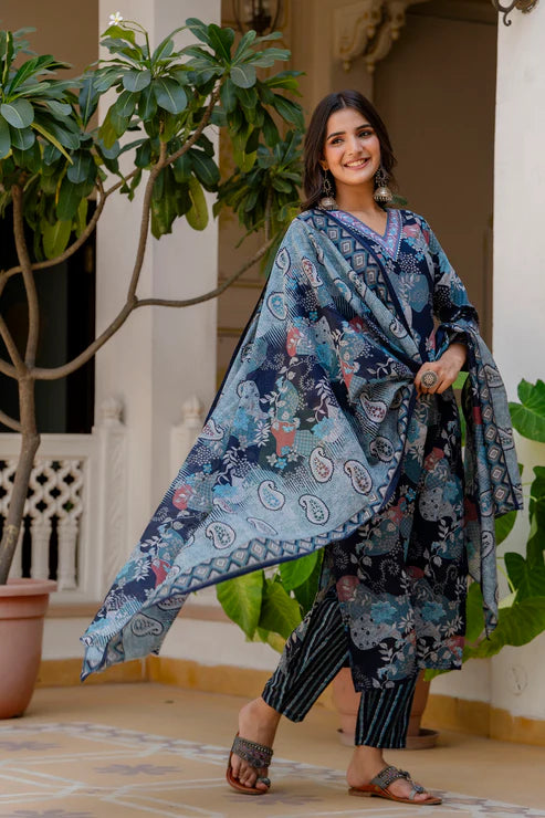 Printed A-Line Kurta and Pant set with Dupatta