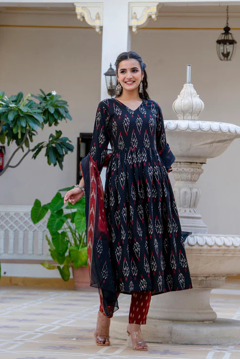 Printed Anarkali Kurta and Pant set with Dupatta