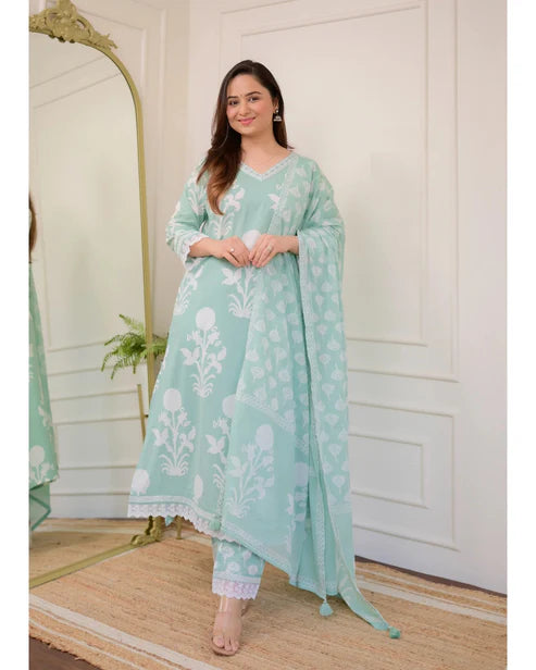 Embroidery Straight Kurta and Pant set with Dupatta